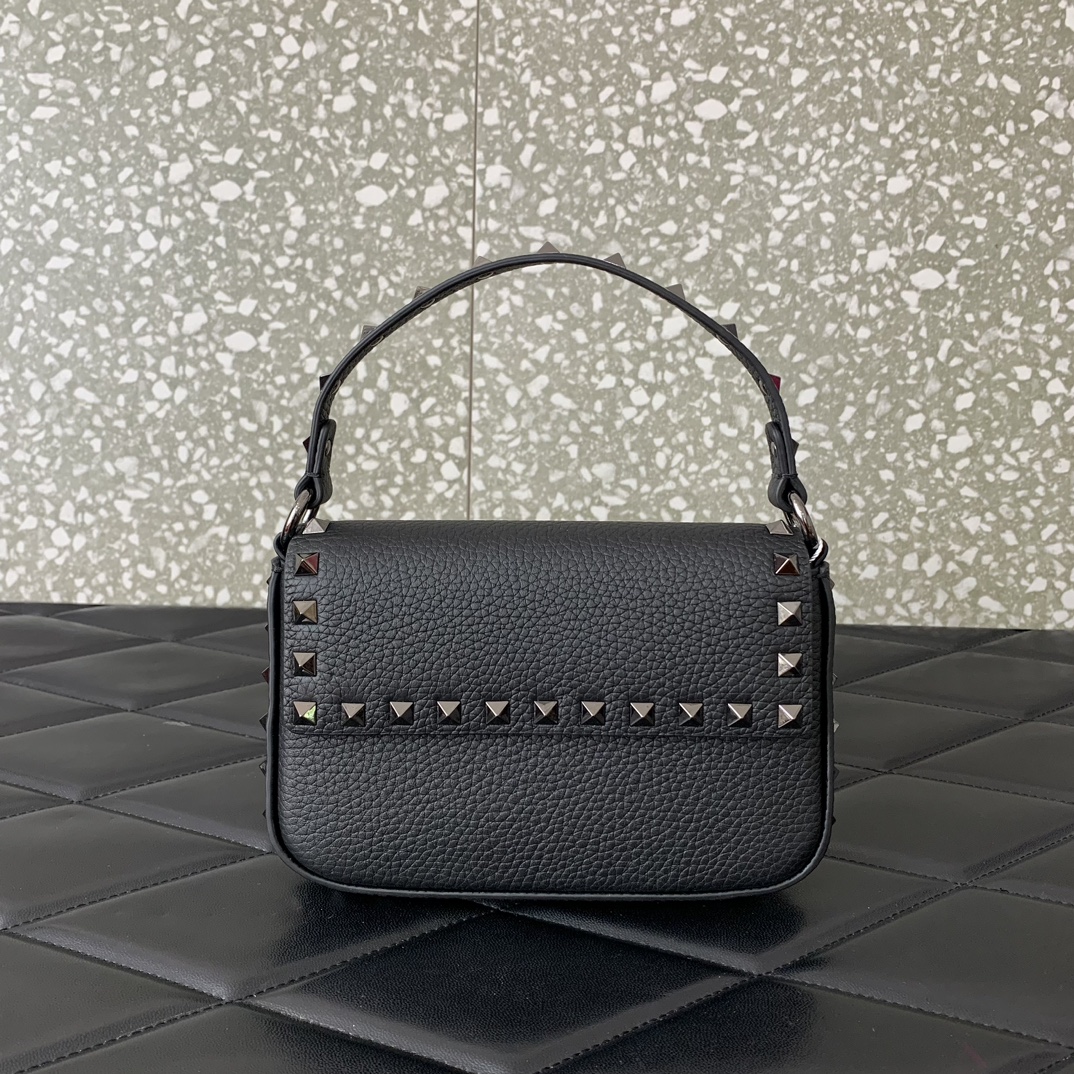 Valentino Garavani Rockstud Small Shoulder Bag in Black Grainy Calfskin